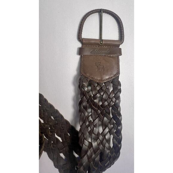 Vintage Abercrombie & Fitch Wide 2” Leather Brown Braided Belt Boho Womens M/L - Picture 2 of 6